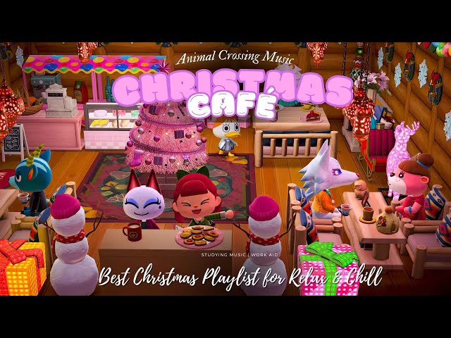 Animal Crossing Christmas Café🎄Cozy Fireplace Ambience + Best Jazz Music | Chill w/ Cute Villagers❤️