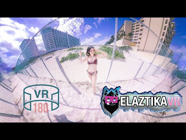 5.7K VR180 video Tourist Girl Model relaxing, walking, resting on a beach 🏖️ in Cancun