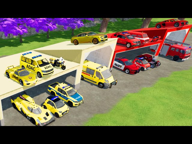 TRANSPORTING CARS, AMBULANCE, POLICE CARS, FIRE TRUCK, MONSTER TRUCK OF COLORS! WITH TRUCKS! - FS 22