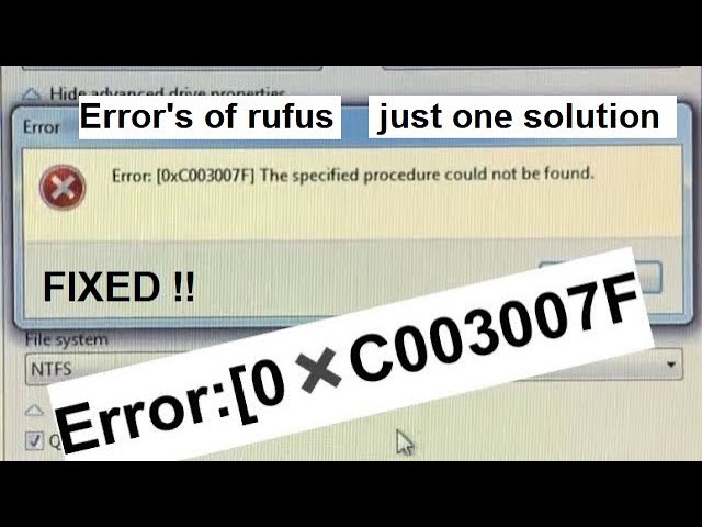 Rufus Error: [0xC003007F] The specified procedure could not be found