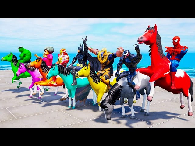 Team 5 Spider Man: Horse Racing Challenge with Scary Teacher vs Spiderman, Hulk, Iron Man, Batman #2