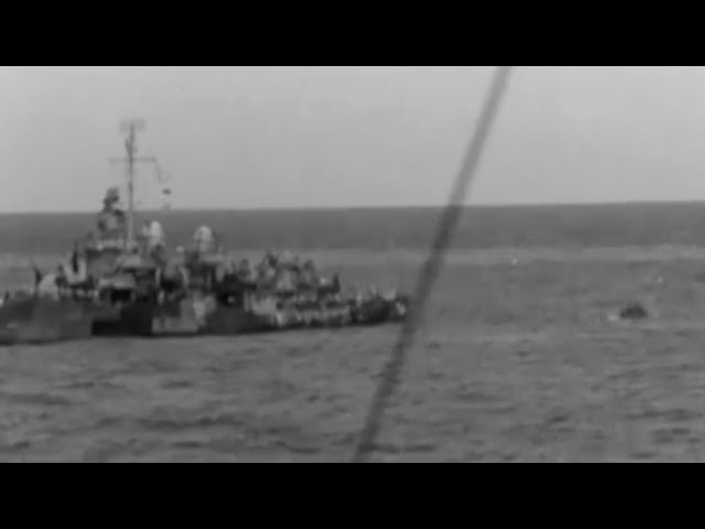 USS Noa (APD-24) sinking after colliding with USS Fullam (DD-474) on September 12, 1944 - Footage