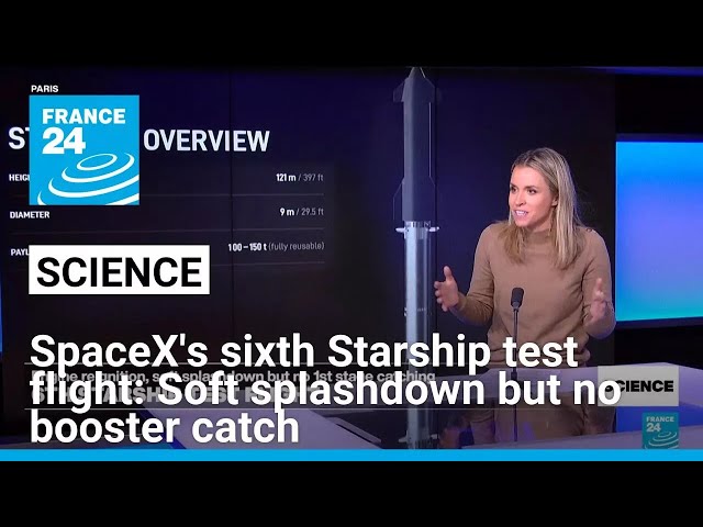 SpaceX's sixth Starship test flight: Soft splashdown but no booster catch • FRANCE 24 English