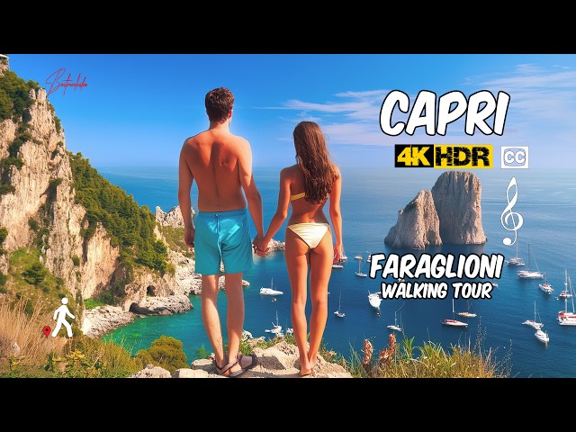 Capri Italy 🇮🇹 Faraglioni Walking Tour Guide To Sunset  4K HDR: Captions & Music