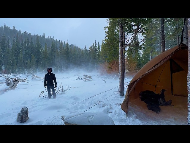 Winter Hot Tent Camping in High Wind | Stove Pipe Ruined