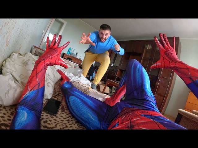 SPIDER-MAN ESCAPING ANGRY DAD IN REAL LIFE  (Funny Parkour POV Chase)