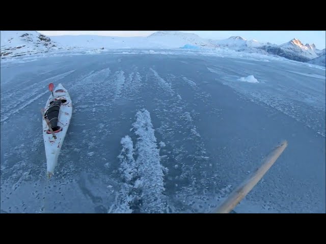 Winter kayaking alone by minus 17 degres Celsius in a remote village in East Greenland.