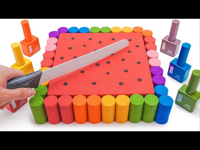 Satisfying Video l How to Make Rainbow Square Cake with Kinetic Sand  & Nail Polish Cutting ASMR