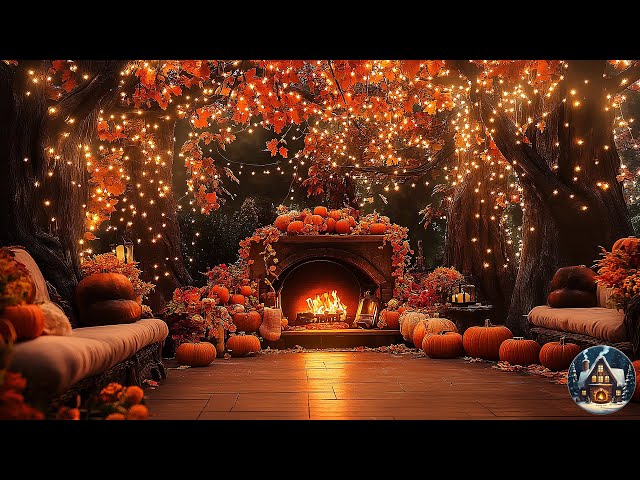 Magical Cozy Autumn Ambience with Crackling Fireplace & Glowing Pumpkins🔥