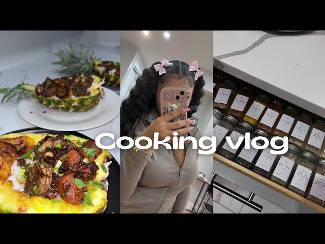 COOKING VLOG W/ FRIENDS ( pineapple bowl, jerk shrimp, Teriyaki salmon, food shop, maintenance vlog