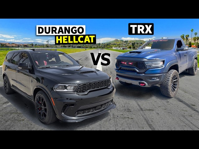 950HP Dodge Durango SRT Hellcat drag races 900hp Single Cab Ram TRX!