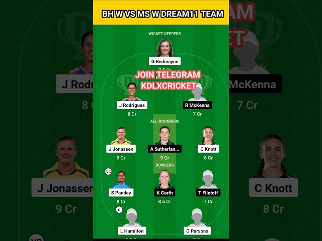 BH W VS MS W Dream11 team #shorts #kdlxcricket #bhwvsmsw #todaymatch