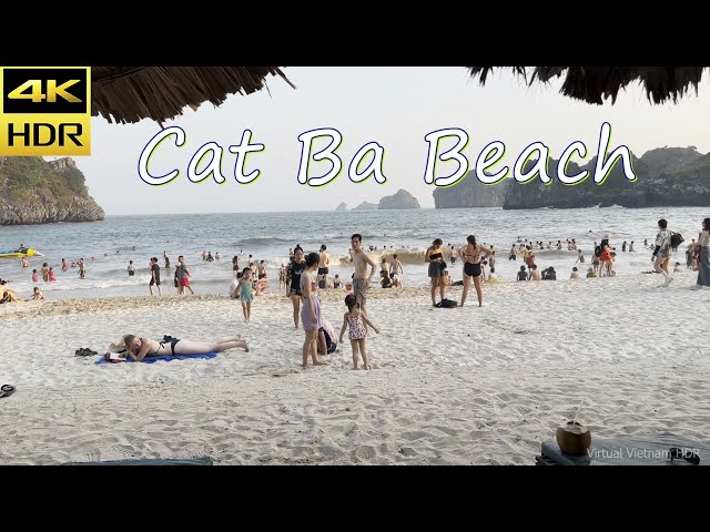 4K HDR | Sunset on the beach in Cat Ba island - Vietnam Walking Tour 2023 | Binaural Audio