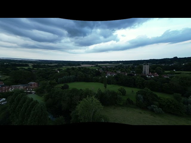 VR180 rectilinear drone video on a cloudy day, hyperstereo