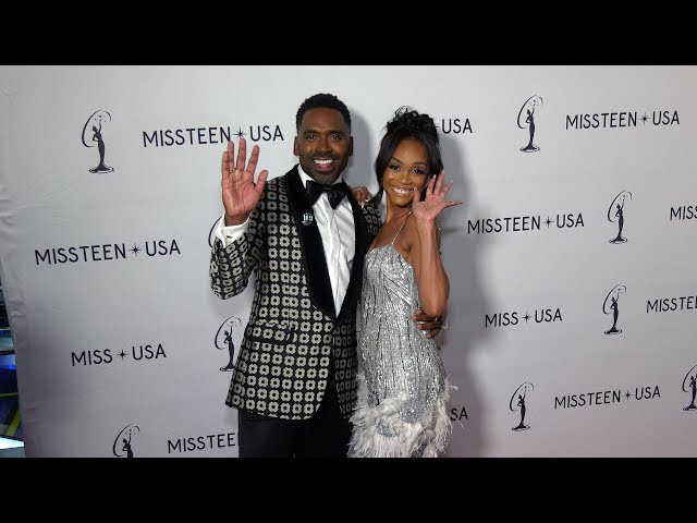 Justin Sylvester and Rachel Lindsay 2024 Miss Teen USA Finals Red Carpet at Peacock Theatre in LA