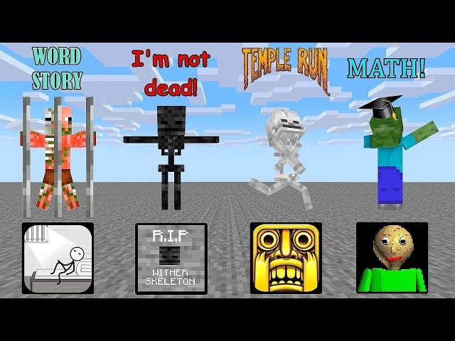 Monster School WORD STORY & RIP WITHER SKELETON & BALDI MATH TEST CHALLENGE MINECRAFT ANIMATION