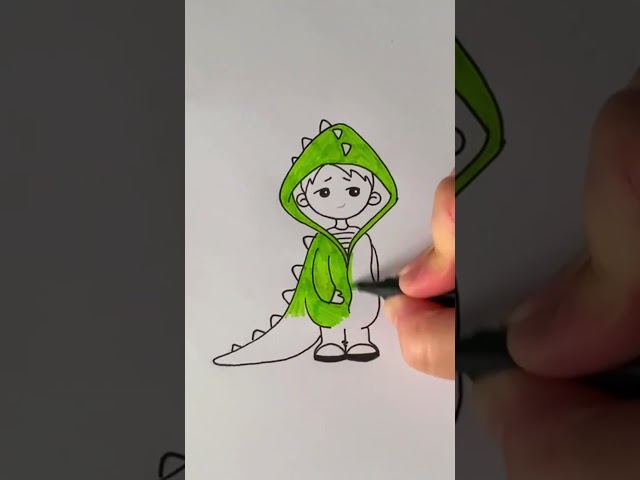 Let`s draw a boy in dinosaur costume  #cutedrawing #drawing #art #stepbystep #easydrawing