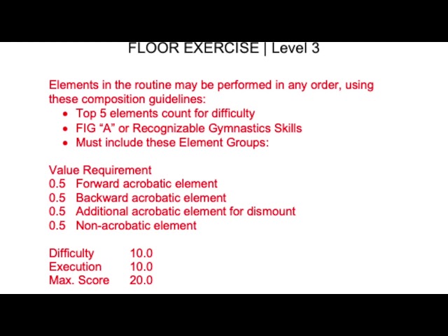 Special Olympics Men's Artistic Gymnastics Level 3 Floor Exercise requirements