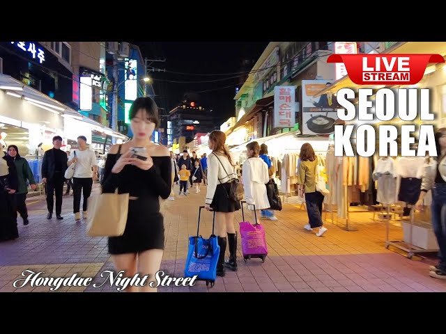 Live Seoul Korea 🇰🇷 Walking Tour Korean Food Street | Beautiful Seoul night street walk 'Hongdae'