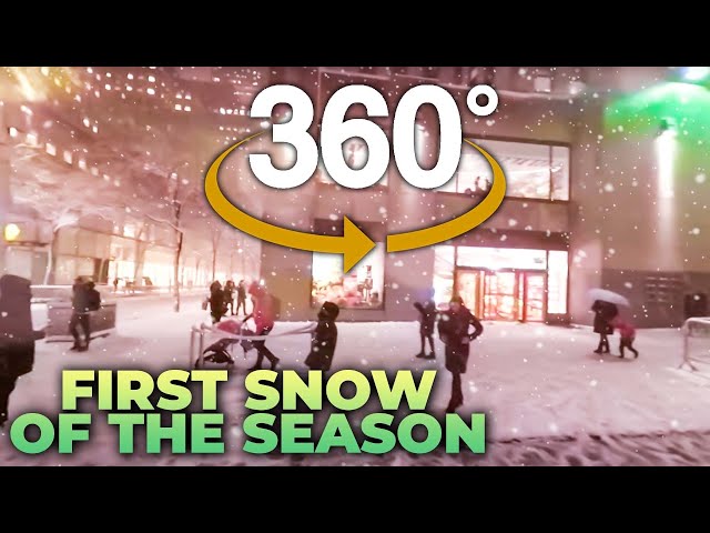 4K 360° NYC : Walking First Snow of the Season (5th Ave, Rockefeller Center, Times Square, Broadway)