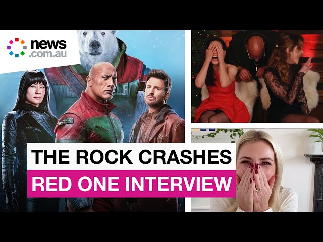 'Holy cow': Dwayne Johnson gatecrashes stars' interview