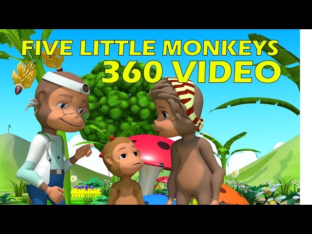 Five little monkeys jumping on the bed | 360 Video | 4K | VR | Nursery rhymes | Kiddiestv