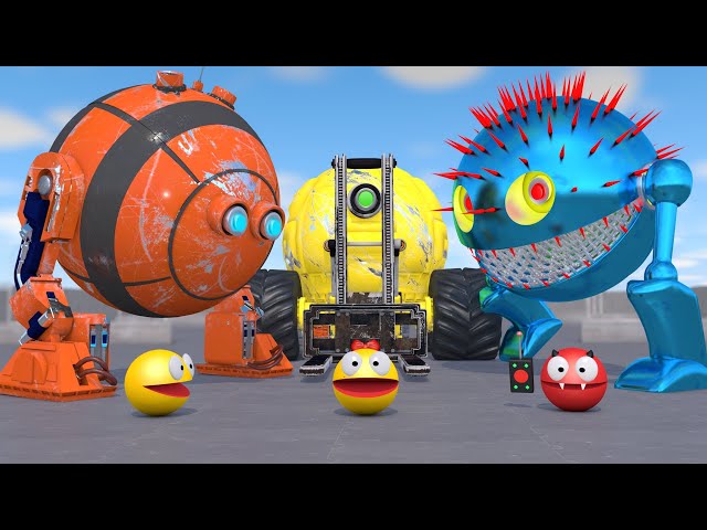 Pacman vs Monsters #14 Compilation | Walking, Mixer Truck, Forklift, Two-Legged Robots