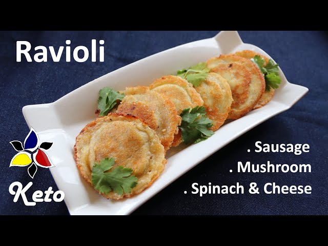 Keto Ravioli 3 variations: Mushroom & Cheese, Spinach & Cream Cheese, Sausage | gluten & grain free