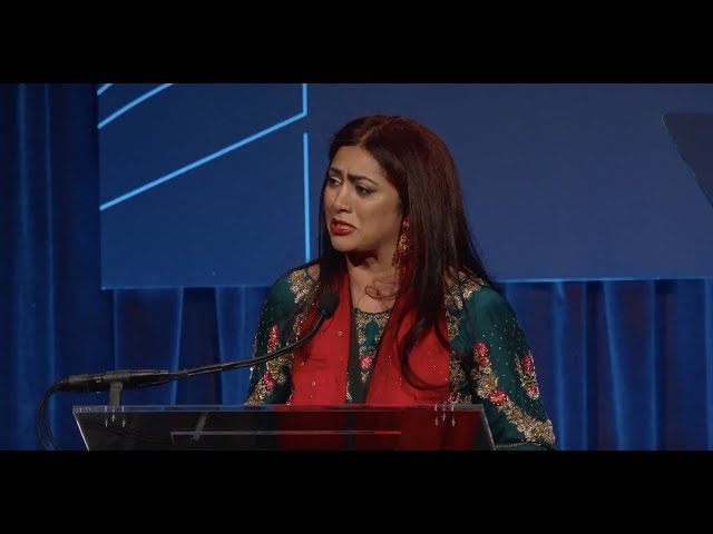 Sabaa Tahir accepts the 2022 National Book Award for Young People’s Literature for All My Rage