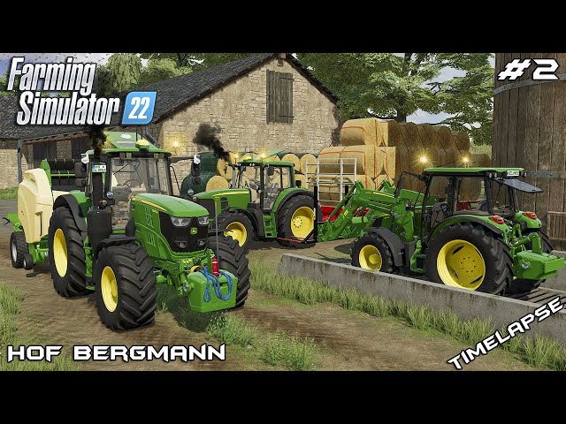 Baling & transporting STRAW BALES with John Deeres | Hof Bergmann | Farming Simulator 22 | Episode 2