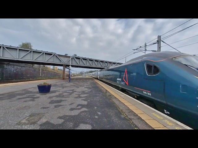 Pendolino on way to London passes through Carstairs on 2021-05-15 at 0702 in VR180